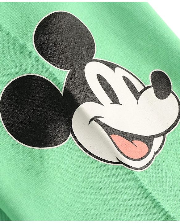 Pine Kids Disney Terry Knit Half Sleeves Drop Shoulder T-Shirt With Mickey Mouse Front & Back Graphic - Light Green