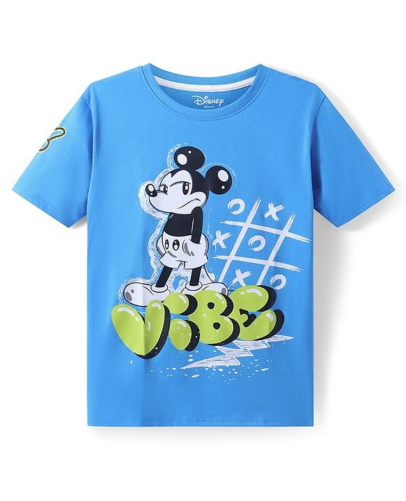 Pine Kids Disney Half Sleeves Front & Back Mickey Mouse Graphic T-Shirt - Blue