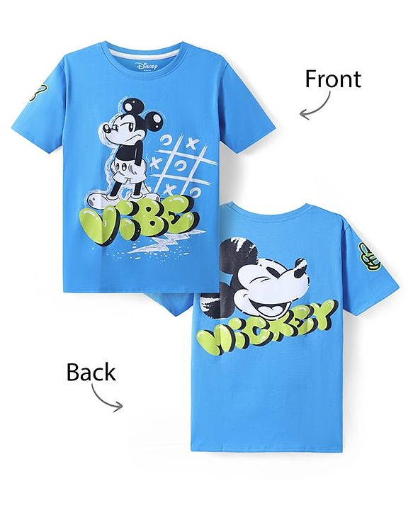 Pine Kids Disney Half Sleeves Front & Back Mickey Mouse Graphic T-Shirt - Blue