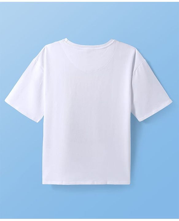 Pine Kids Disney Half Sleeves Drop Shoulder Mickey Mouse Graphic Oversized T-Shirt - White