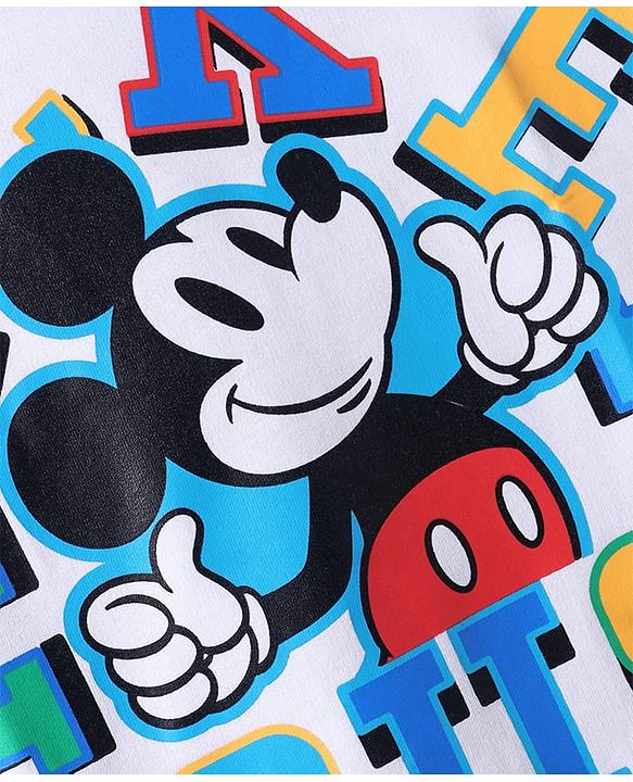 Pine Kids Disney Half Sleeves Drop Shoulder Mickey Mouse Graphic Oversized T-Shirt - White
