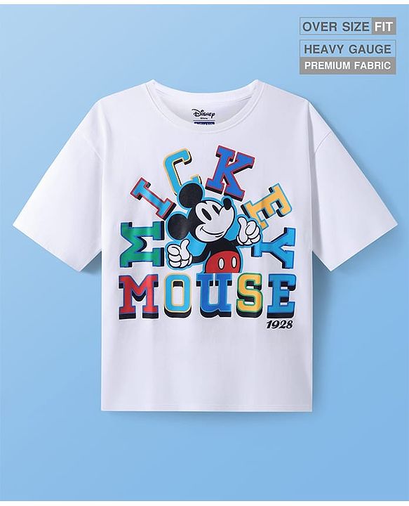 Pine Kids Disney Half Sleeves Drop Shoulder Mickey Mouse Graphic Oversized T-Shirt - White