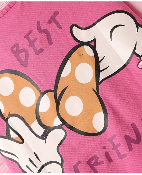Pine Kids Disney Terry Knit Half Sleeves Oversized And Drop Shoulder T-Shirt With Front And Back Minnie Mouse Graphics And Foil Detailing - Pink