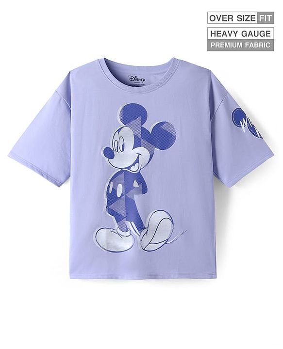 Pine Kids Disney Terry Knit Half Sleeves Drop Shoulder T-Shirt With Mickey Mouse Graphic - Lavender