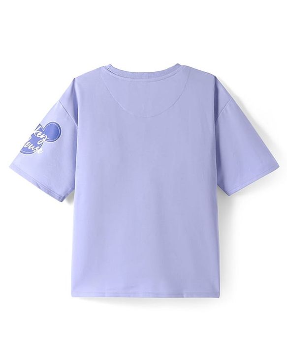 Pine Kids Disney Terry Knit Half Sleeves Drop Shoulder T-Shirt With Mickey Mouse Graphic - Lavender