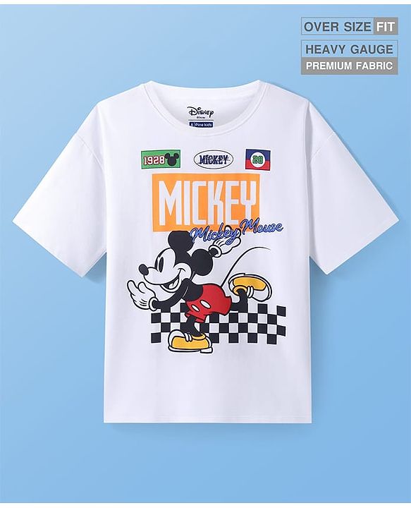 Pine Kids Disney Half Sleeves Drop Shoulder Mickey Mouse Graphic Oversized T-Shirt - White