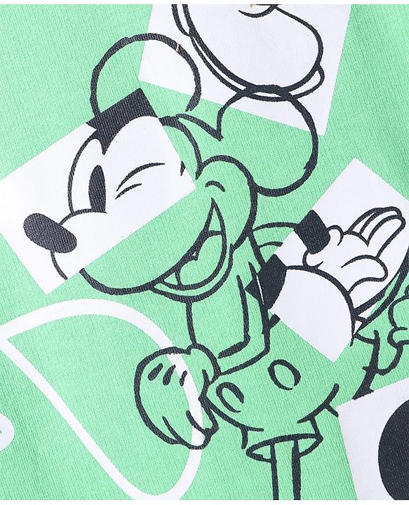 Pine Kids Disney Half Sleeves Drop Shoulder Mickey Mouse Graphic Oversized T-Shirt - Light Green