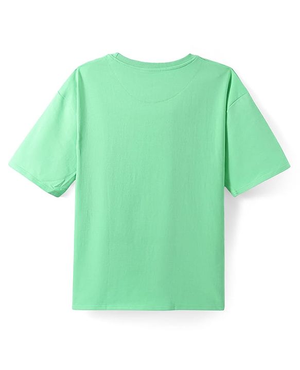 Pine Kids Disney Half Sleeves Drop Shoulder Mickey Mouse Graphic Oversized T-Shirt - Light Green