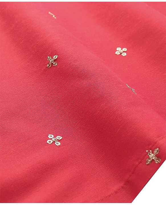 Pine Kids Woven Three Fourth Sleeves Kurta Churidar Set with Dupatta & Floral Embellisment and Lace Detailing - Red