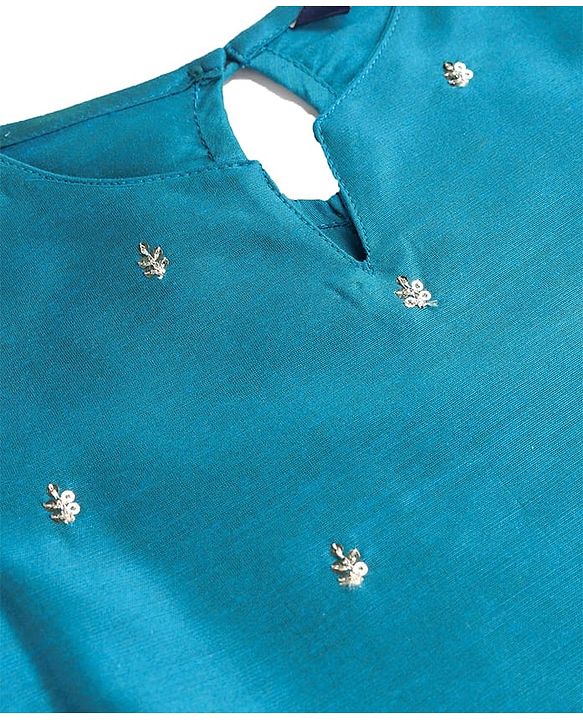 Pine Kids Woven Full Sleeves Kurti & Chudidar with Dupatta & Sequin Detailing - Teal Blue