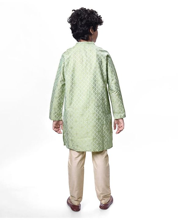 Pine Kids Woven Full Sleeves Foil Printed Kurta Pyjama Set - Mint