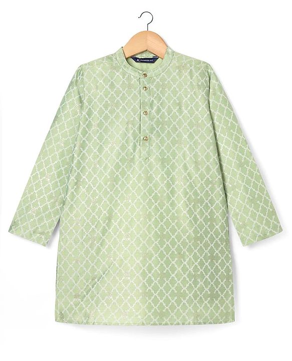 Pine Kids Woven Full Sleeves Foil Printed Kurta Pyjama Set - Mint