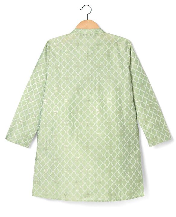 Pine Kids Woven Full Sleeves Foil Printed Kurta Pyjama Set - Mint