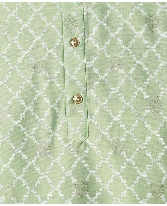 Pine Kids Woven Full Sleeves Foil Printed Kurta Pyjama Set - Mint
