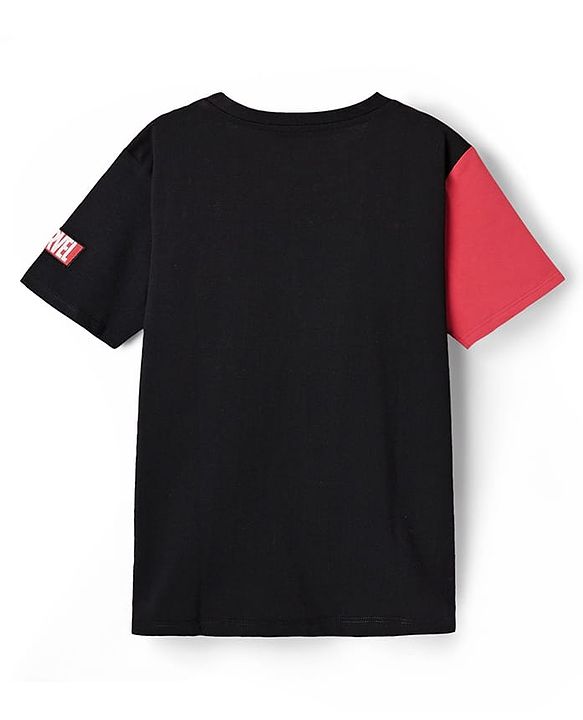 Pine Kids Marvel Single Jersey Knit Half Sleeves Cut & Sew T-Shirt With Spider-Man Graphic - Red & Black