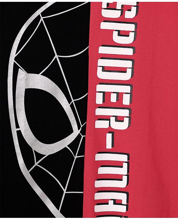Pine Kids Marvel Single Jersey Knit Half Sleeves Cut & Sew T-Shirt With Spider-Man Graphic - Red & Black