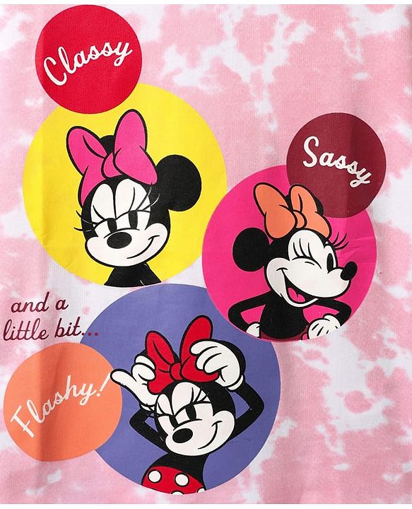 Pine Kids Disney Terry Knit Half Sleeves Oversize And Drop Shoulder T-Shirt With Minnie Mouse Graphics And Tie & Dye Detailing - Pink