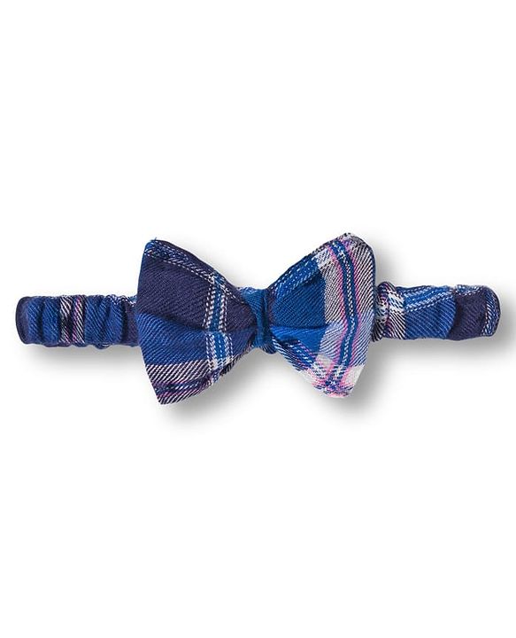 Babyhug Cotton Woven Half Sleeves Frock with Headband & Checks - Navy Blue