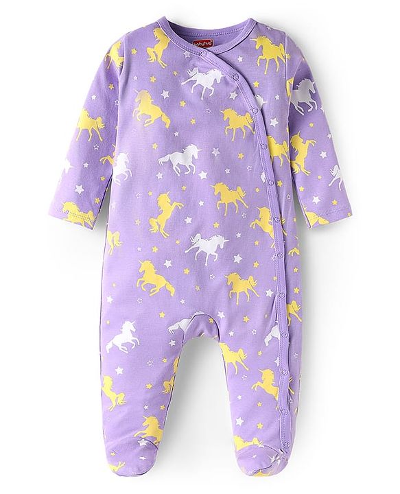 Babyhug Cotton Knit Full Sleeves Deer Printed Night Suit - Purple