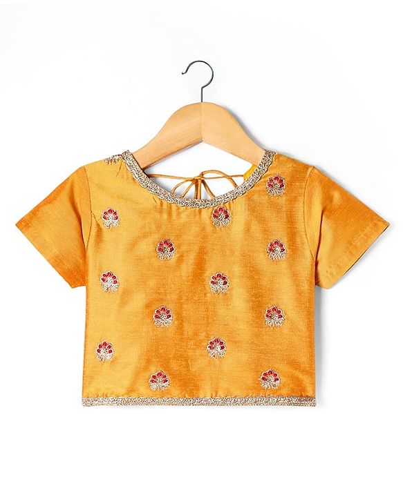 Pine Kids Woven Half Sleeves Choli & Foil Printed Lenhenga with Dupatta & Sequin Embroidery - Red