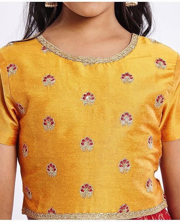 Pine Kids Woven Half Sleeves Choli & Foil Printed Lenhenga with Dupatta & Sequin Embroidery - Red