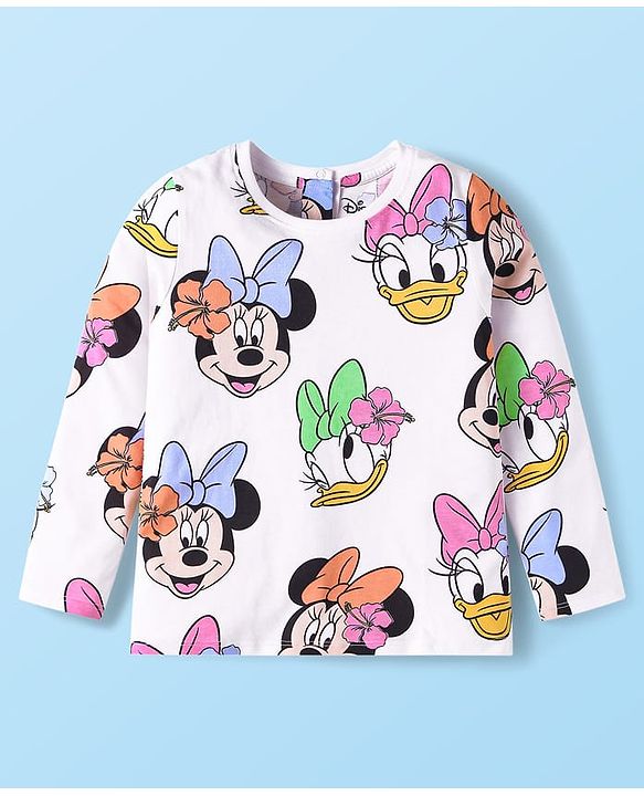 Babyhug Disney Single Jersey Full Sleeves Night Suit With Minnie & Friends All Over Print - White