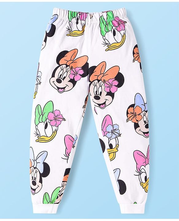 Babyhug Disney Single Jersey Full Sleeves Night Suit With Minnie & Friends All Over Print - White