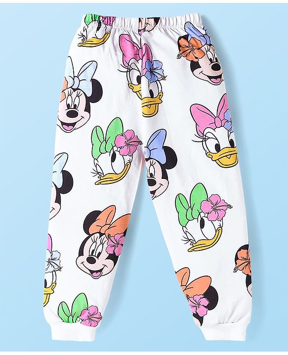 Babyhug Disney Single Jersey Full Sleeves Night Suit With Minnie & Friends All Over Print - White