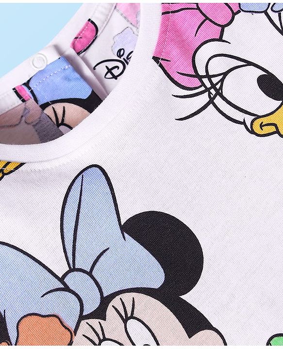 Babyhug Disney Single Jersey Full Sleeves Night Suit With Minnie & Friends All Over Print - White