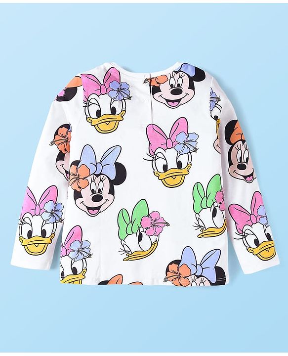 Babyhug Disney Single Jersey Full Sleeves Night Suit With Minnie & Friends All Over Print - White