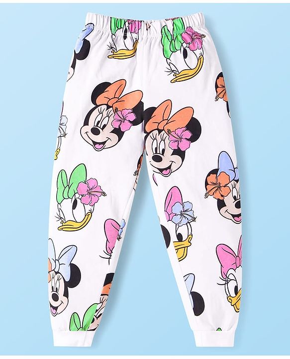 Babyhug Disney Single Jersey Full Sleeves Night Suit With Minnie & Friends All Over Print - White
