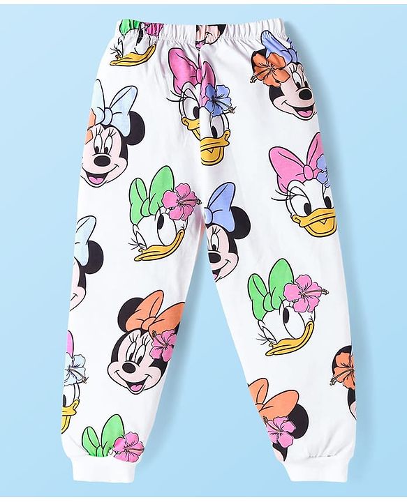 Babyhug Disney Single Jersey Full Sleeves Night Suit With Minnie & Friends All Over Print - White
