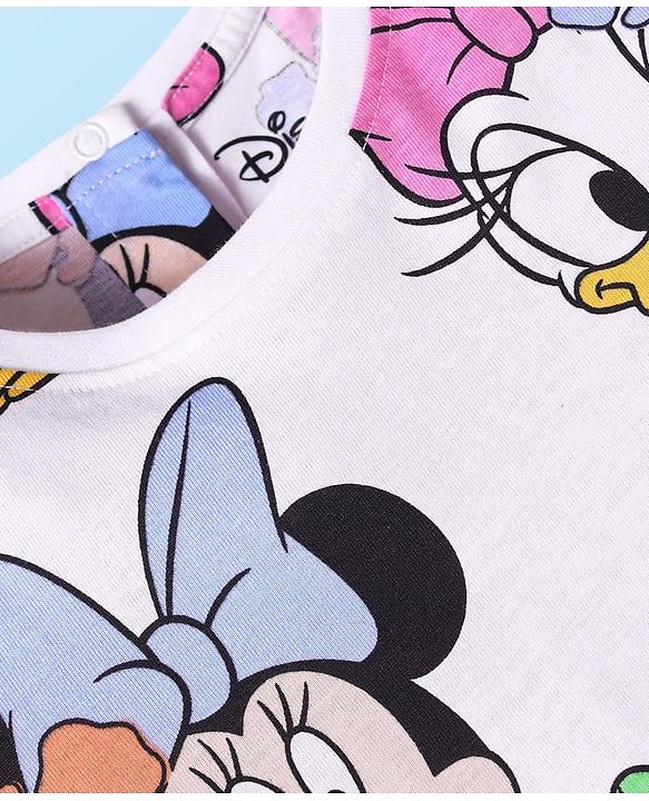 Babyhug Disney Single Jersey Full Sleeves Night Suit With Minnie & Friends All Over Print - White