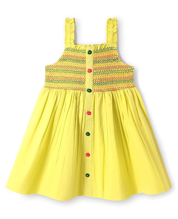Babyhug Cotton Woven Sleeveless Dress With Smocked Yoke - Yellow