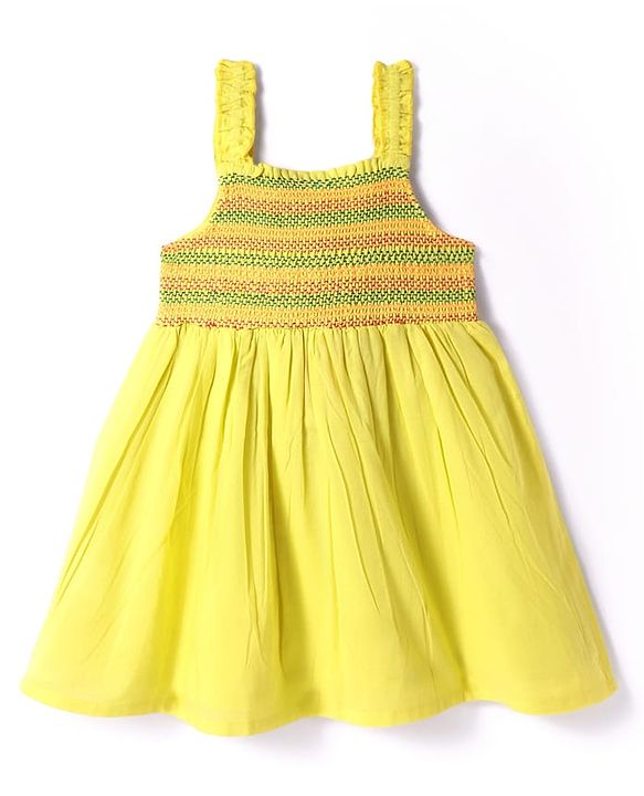 Babyhug Cotton Woven Sleeveless Dress With Smocked Yoke - Yellow