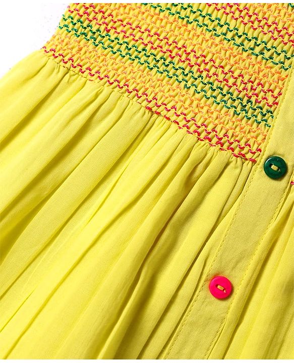 Babyhug Cotton Woven Sleeveless Dress With Smocked Yoke - Yellow
