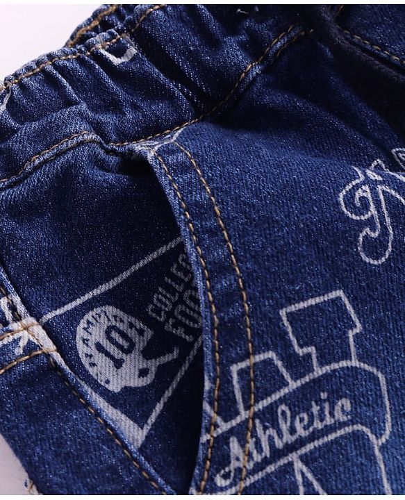 Babyhug Knee Length Denim Jamaican With Stretch & Text Print - Blue