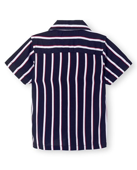 Babyhug Viscose Woven Half Sleeves Resort Collar Striped Shirt - Navy Blue & White