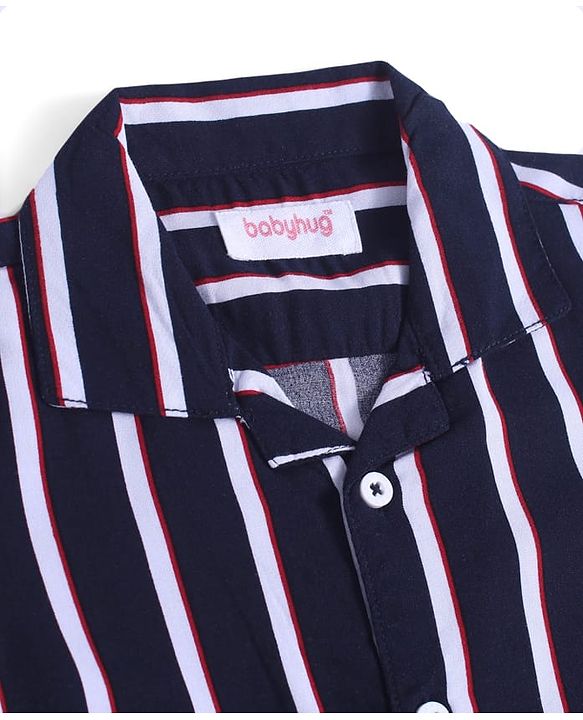 Babyhug Viscose Woven Half Sleeves Resort Collar Striped Shirt - Navy Blue & White