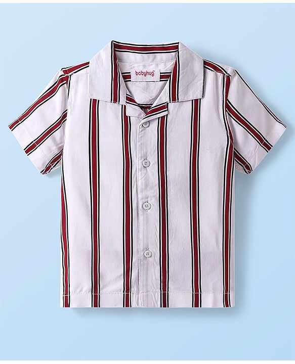 Babyhug Viscose Woven Half Sleeves Resort Collar Stripe Shirt - White