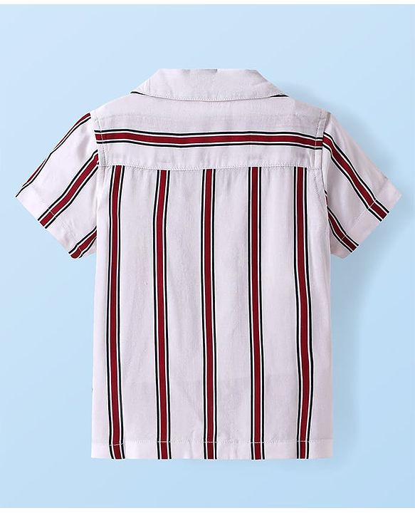Babyhug Viscose Woven Half Sleeves Resort Collar Stripe Shirt - White
