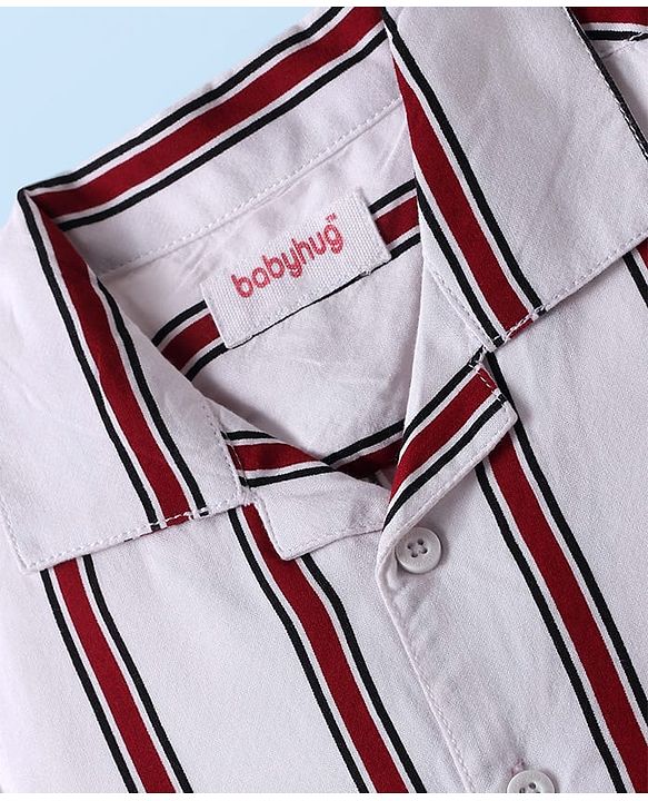 Babyhug Viscose Woven Half Sleeves Resort Collar Stripe Shirt - White