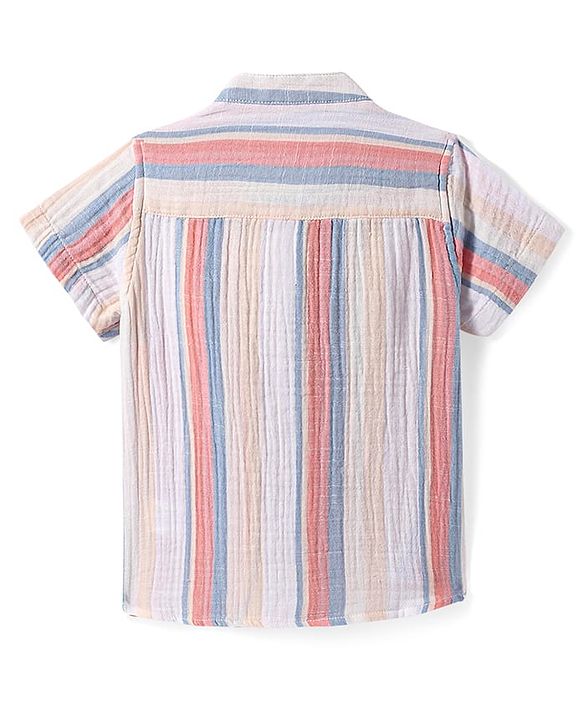 Babyhug Cotton Woven Half Sleeves Mandarin Collar Striped Shirt - Multicolor