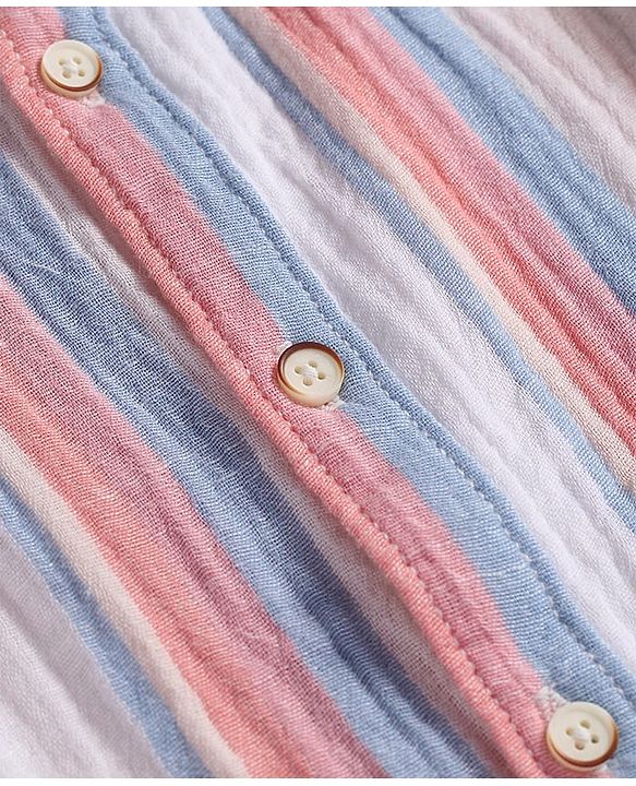 Babyhug Cotton Woven Half Sleeves Mandarin Collar Striped Shirt - Multicolor