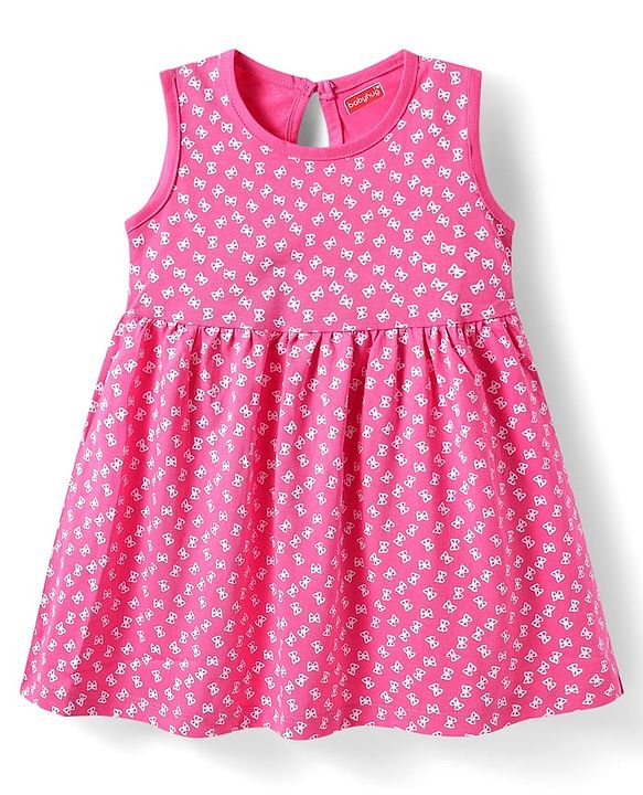 Babyhug Single Jersey Knit Sleeveless Dress With Bow Print - Dark Pink