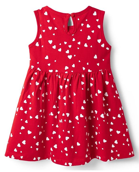 Babyhug Single Jersey Knit Sleeveless Frock with Polka Dots Print - Wine