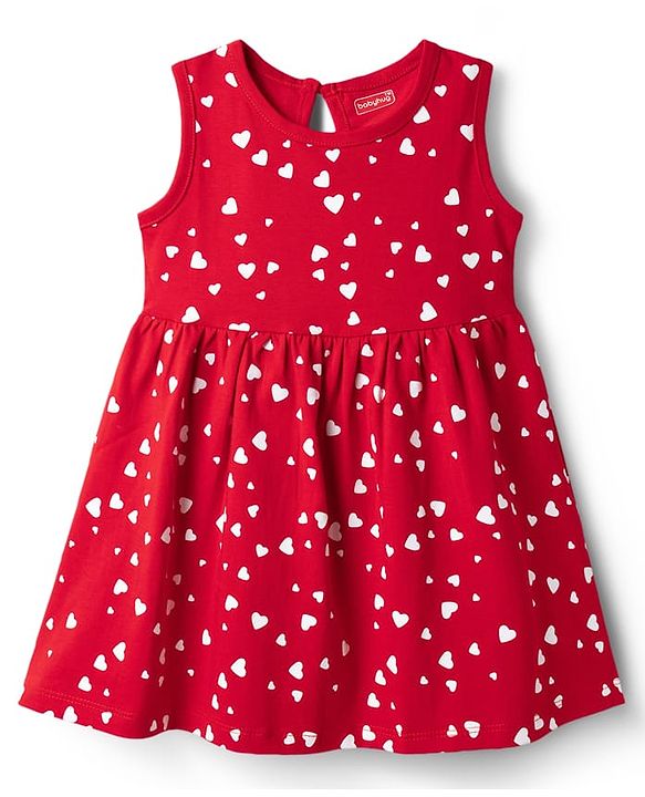 Babyhug Single Jersey Knit Sleeveless Frock with Polka Dots Print - Wine