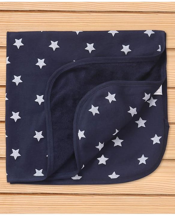 Babyhug Knit Terry Towel with Star Print L 77 x B 74 cm - Navy Blue