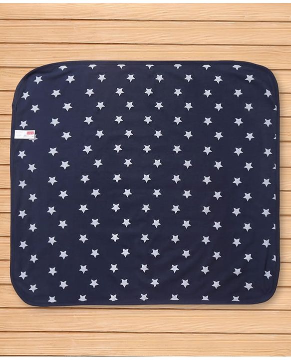 Babyhug Knit Terry Towel with Star Print L 77 x B 74 cm - Navy Blue