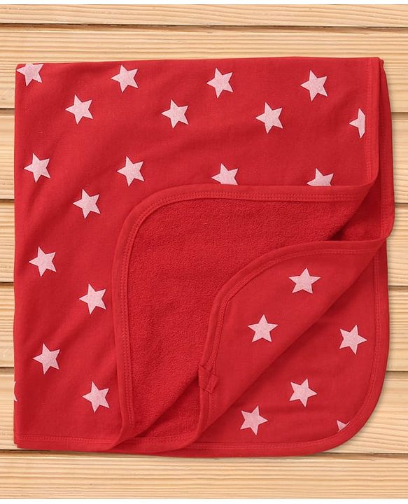 Babyhug Knit 100% Cotton Terry Towel with Star Print L 77 x B 74 cm - Red
